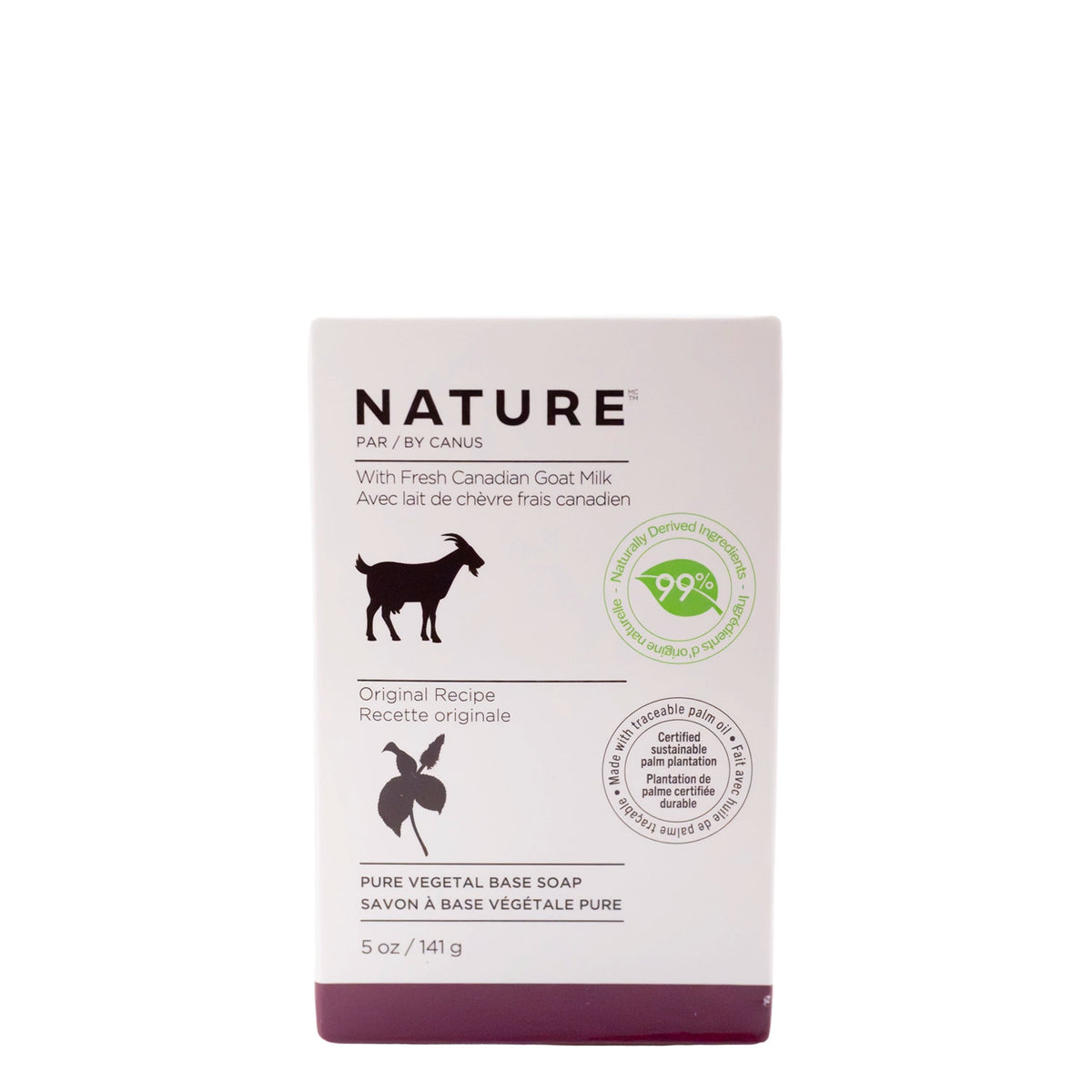 Pure vegetal base soap with fresh goat milk, Original recipe 141g – Nature by Canus