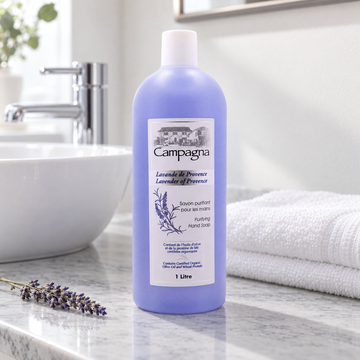 Purifying Hand Soap, Lavender of Provence 1L – Campagna – lifestyle, bathroom vanity