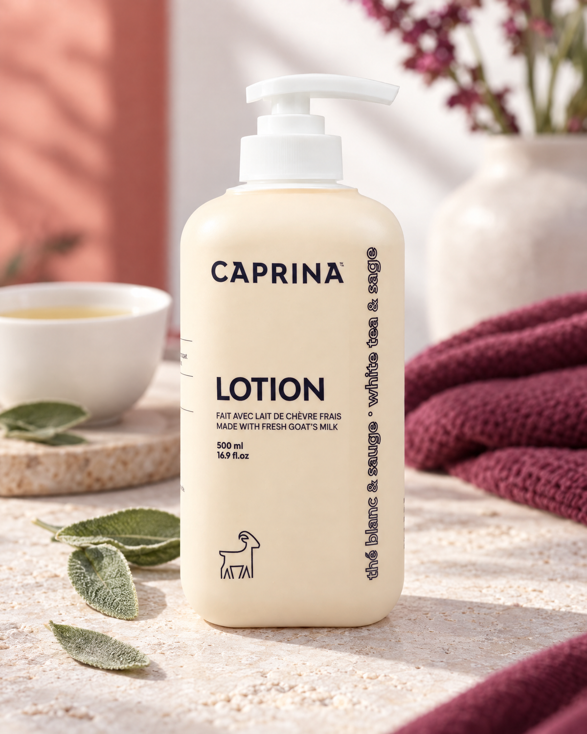 Moisturizing body lotion with fresh goat's milk, white tea and sage 500ml