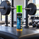 Novarnica pain relief spray 120 ml on a padded weight bench in a gym strength training area