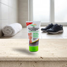Novarnica exfoliating foot and leg cream 150 ml on a shelf in a post-workout washroom